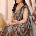 Premium Coffee Brown Pure Cotton Spun Jacquard Zari Weaving Saree for Women
