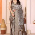Premium Coffee Brown Pure Cotton Spun Jacquard Zari Weaving Saree for Women