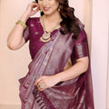 Stylish Lavender Pure Cotton Spun Jacquard Zari Weaving Saree for Wedding