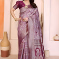 Stylish Lavender Pure Cotton Spun Jacquard Zari Weaving Saree for Wedding