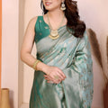 Gracefull Sage Green Pure Cotton Spun Jacquard Zari Weaving Saree for Wedding