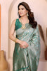 Gracefull Sage Green Pure Cotton Spun Jacquard Zari Weaving Saree for Wedding