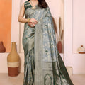 Gracefull Sage Green Pure Cotton Spun Jacquard Zari Weaving Saree for Wedding