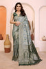 Gracefull Sage Green Pure Cotton Spun Jacquard Zari Weaving Saree for Wedding