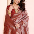 Beautiful Peach Pink Pure Cotton Spun Jacquard Zari Weaving Saree for Wedding