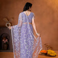 Stylish Lavender Net Saree Heavy Sequins Embroidery Work for Wedding