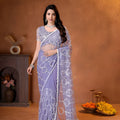 Stylish Lavender Net Saree Heavy Sequins Embroidery Work for Wedding