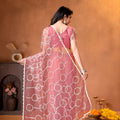 Beautiful Pink Net Saree with Embroidery Work for Wedding