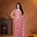 Beautiful Pink Net Saree with Embroidery Work for Wedding