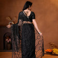 Elegant Black Net Saree with Embroidery Work for Wedding