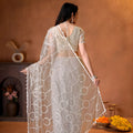 Premium Off White Net Saree with Embroidery Work for Wedding