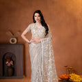Premium Off White Net Saree with Embroidery Work for Wedding