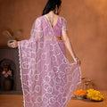 Gracefull Mauve Pink Net Saree Embroidery Work for Wedding