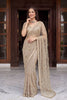 Elegant Beige Net Saree Heavy Embroidery Sequins Work for Wedding