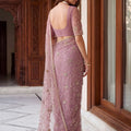 Beautiful Mauve Net Saree Heavy Embroidery Sequins Work for Wedding
