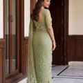Gracefull Sage Green Net Designer Saree Sequins Embroidery Work for Wedding