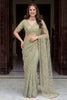 Gracefull Sage Green Net Designer Saree Sequins Embroidery Work for Wedding