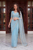 Royal Sky Blue Net Designer Saree Sequins Embroidery Work for Wedding