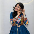 Stunning Teal Blue Cotton Navratri Lehenga Choli with Kutchi Embroidered Jacket for Women