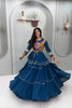 Stunning Teal Blue Cotton Navratri Lehenga Choli with Kutchi Embroidered Jacket for Women