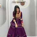 Glorious Purple Cotton Navratri Lehenga Choli with Kutchi Embroidered Jacket for Women