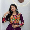 Glorious Purple Cotton Navratri Lehenga Choli with Kutchi Embroidered Jacket for Women