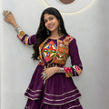 Glorious Purple Cotton Navratri Lehenga Choli with Kutchi Embroidered Jacket for Women