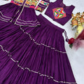 Glorious Purple Cotton Navratri Lehenga Choli with Kutchi Embroidered Jacket for Women