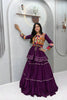 Glorious Purple Cotton Navratri Lehenga Choli with Kutchi Embroidered Jacket for Women