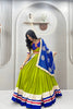 Graceful Lime Green Cotton Navratri Lehenga Choli with Royal Blue Lace Work Dupatta