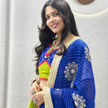 Graceful Lime Green Cotton Navratri Lehenga Choli with Royal Blue Lace Work Dupatta