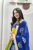 Graceful Lime Green Cotton Navratri Lehenga Choli with Royal Blue Lace Work Dupatta