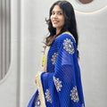 Graceful Lime Green Cotton Navratri Lehenga Choli with Royal Blue Lace Work Dupatta