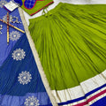 Graceful Lime Green Cotton Navratri Lehenga Choli with Royal Blue Lace Work Dupatta
