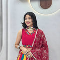 Stylish Multicolor Cotton Mirror Work Navratri Lehenga Choli with Maroon Dupatta