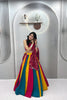 Stylish Multicolor Cotton Mirror Work Navratri Lehenga Choli with Maroon Dupatta