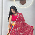 Stylish Multicolor Cotton Mirror Work Navratri Lehenga Choli with Maroon Dupatta
