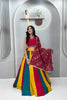 Stylish Multicolor Cotton Mirror Work Navratri Lehenga Choli with Maroon Dupatta