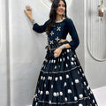 Elegant Black Cotton Navratri Lehenga Choli with Hand Work and Elephant Print Flared Skirt