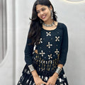 Elegant Black Cotton Navratri Lehenga Choli with Hand Work and Elephant Print Flared Skirt