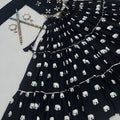 Elegant Black Cotton Navratri Lehenga Choli with Hand Work and Elephant Print Flared Skirt