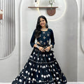 Elegant Black Cotton Navratri Lehenga Choli with Hand Work and Elephant Print Flared Skirt 