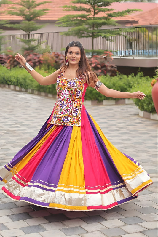 Vibrant Multicolor Cotton Navratri Lehenga Choli with Gamthi Work for Women