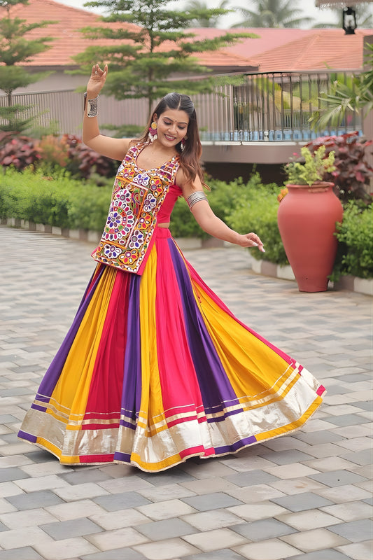 Vibrant Multicolor Cotton Navratri Lehenga Choli with Gamthi Work for Women