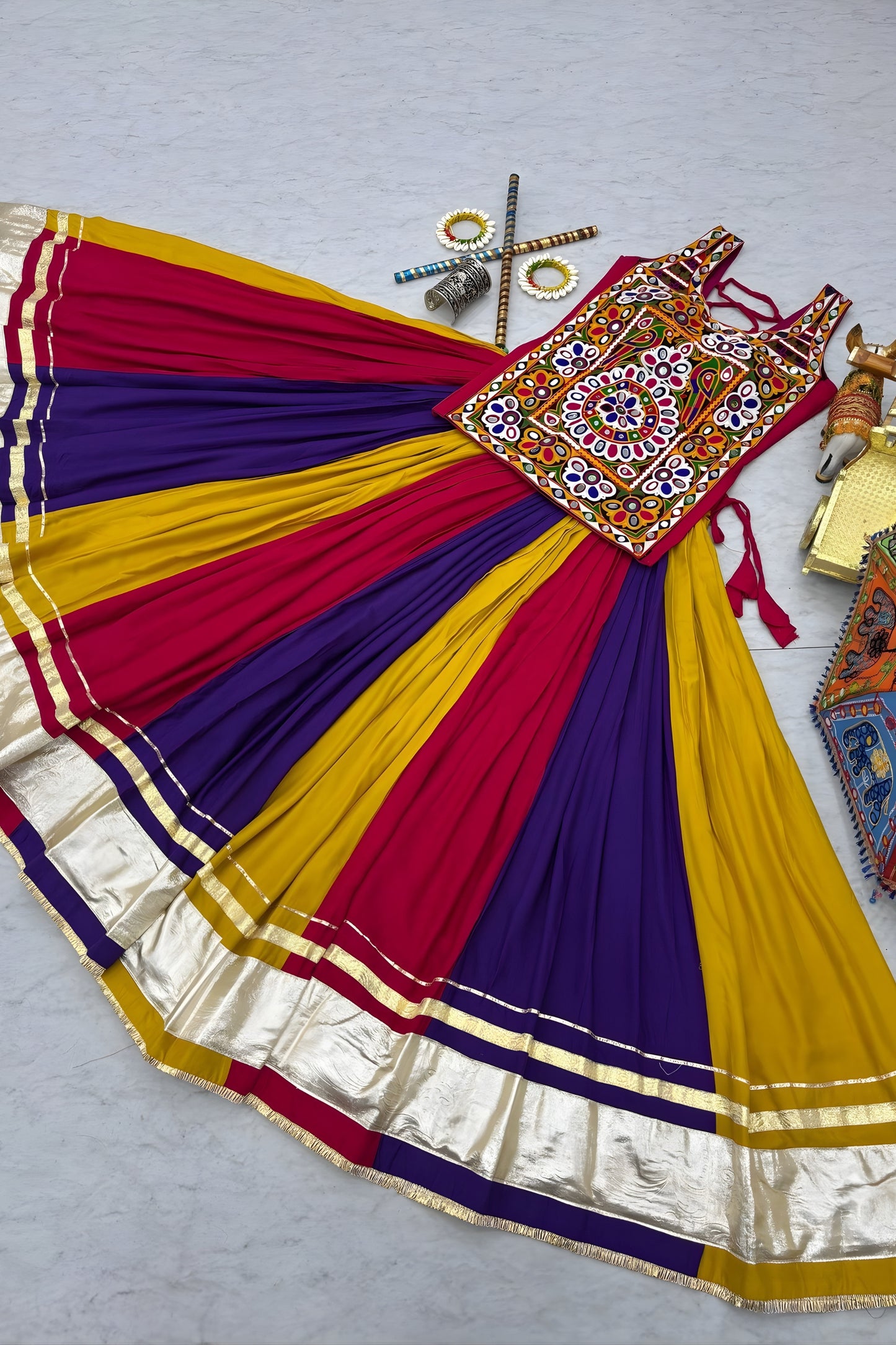 Vibrant Multicolor Cotton Navratri Lehenga Choli with Gamthi Work for Women