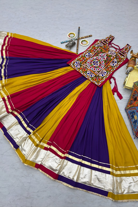 Vibrant Multicolor Cotton Navratri Lehenga Choli with Gamthi Work for Women