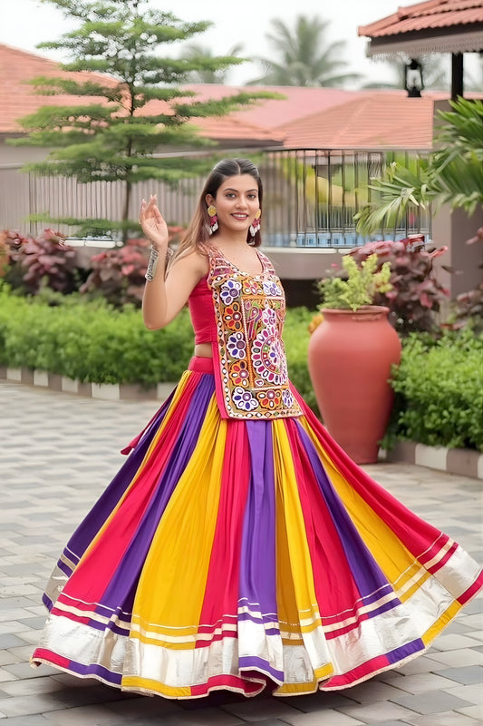 Vibrant Multicolor Cotton Navratri Lehenga Choli with Gamthi Work for Women