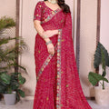 Elegant Rani Pink Bandhani Georgette Sare Embroidery Lace Border