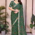 Gracefull Green Bandhani Georgette Saree Embroidery Lace Border