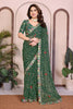 Gracefull Green Bandhani Georgette Saree Embroidery Lace Border